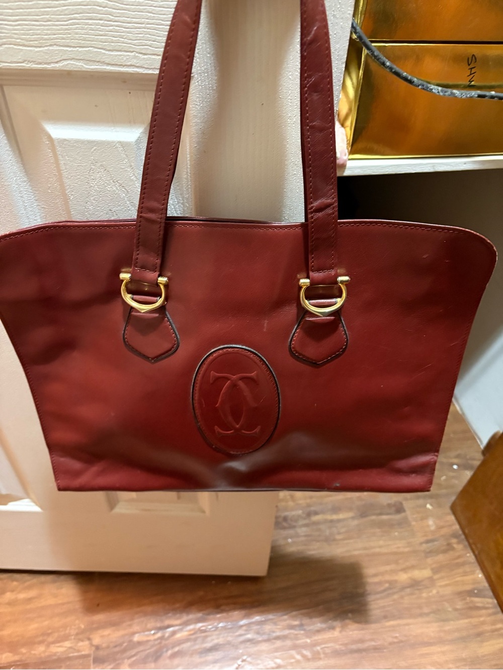 Vintage 1970s Les Must de Cartier Bordeaux Leather Tote Bag Double C Paris - Picture 5 of 11